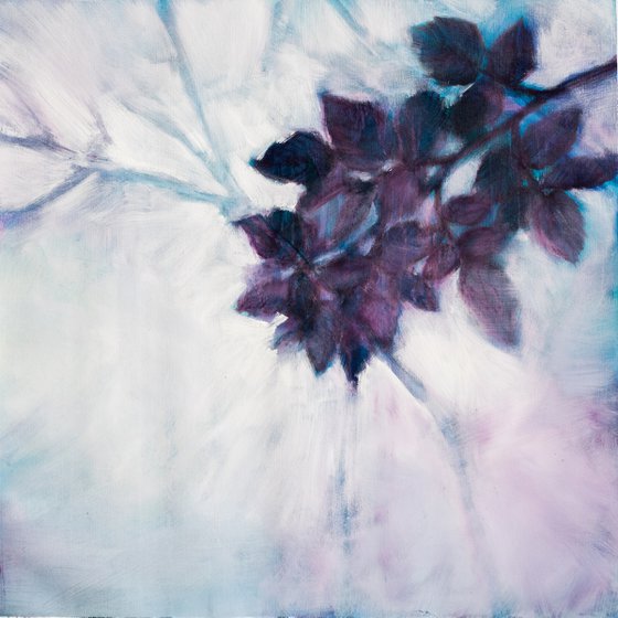 Purple leaves in a quiet misty morning - Floral abstraction - seasonal colors white blue mauve violet