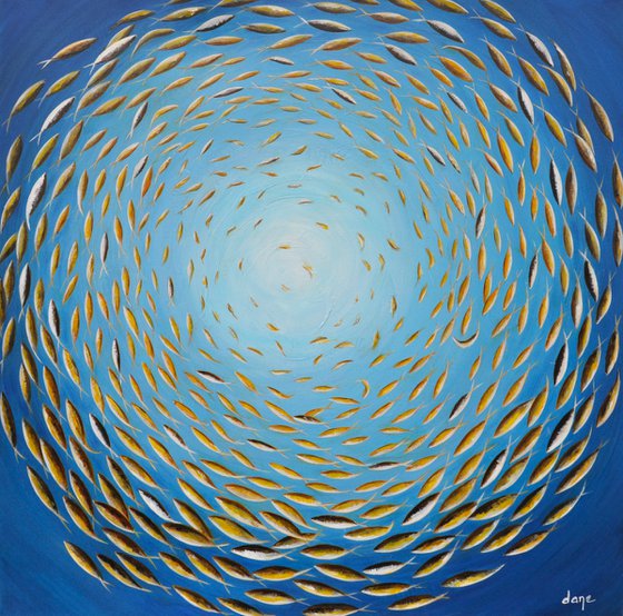 The circle of yellow fishColored fish