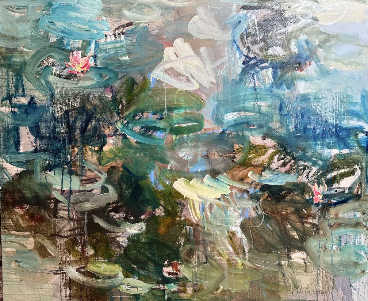 Expressive Abstract Oil Painting By Lilia Orlova-Holmes, 47 X 39", Reflections, Original Artwork