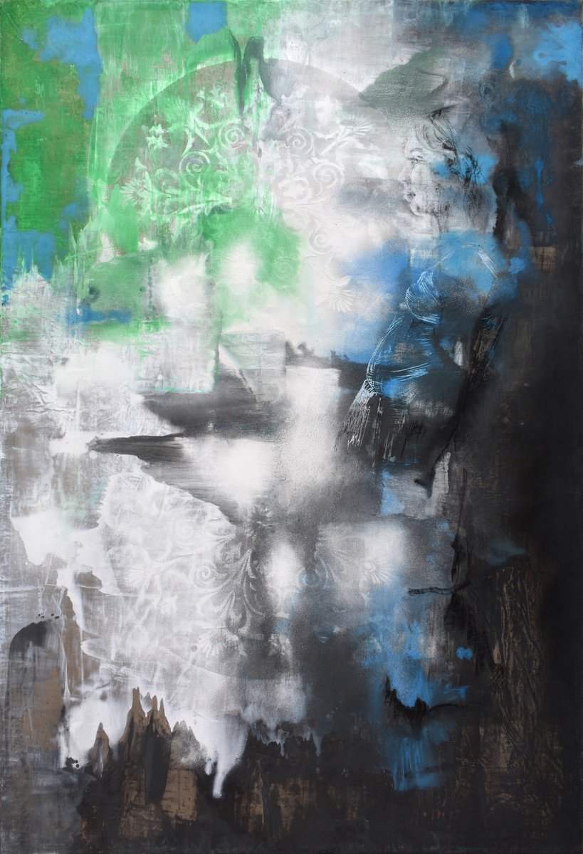 Abstract Portrait Oil Painting By Milena Nicosia, 39 X 58", Come La Neve, Original Artwork