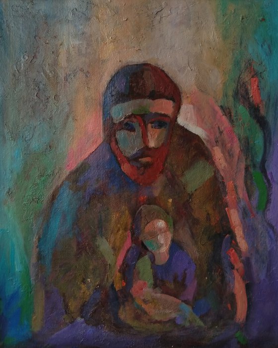 Grandson and grandfather (40x50cm, oil paper, ready to hang)