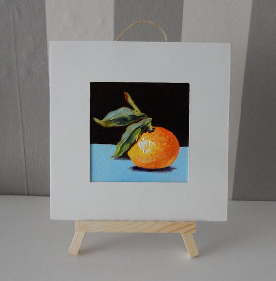 Tangerine. Miniature painting Mandarin. Easel is included. Gift painting. Ready to hang.