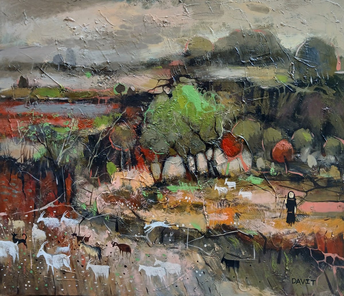 Keeper Of Flock By Davit Arstamyan, 28 X 24, Artwork For Sale On Artfinder