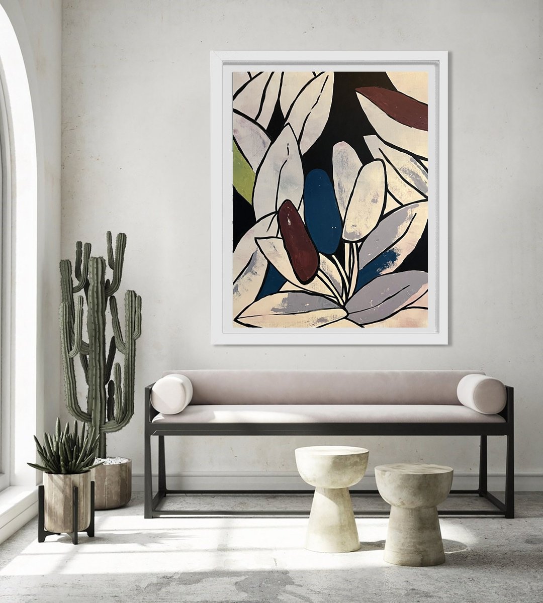 Illustrative Botanical Acrylic Painting By Nick Molloy, 35 X 43", Evening Time, Original Artwork