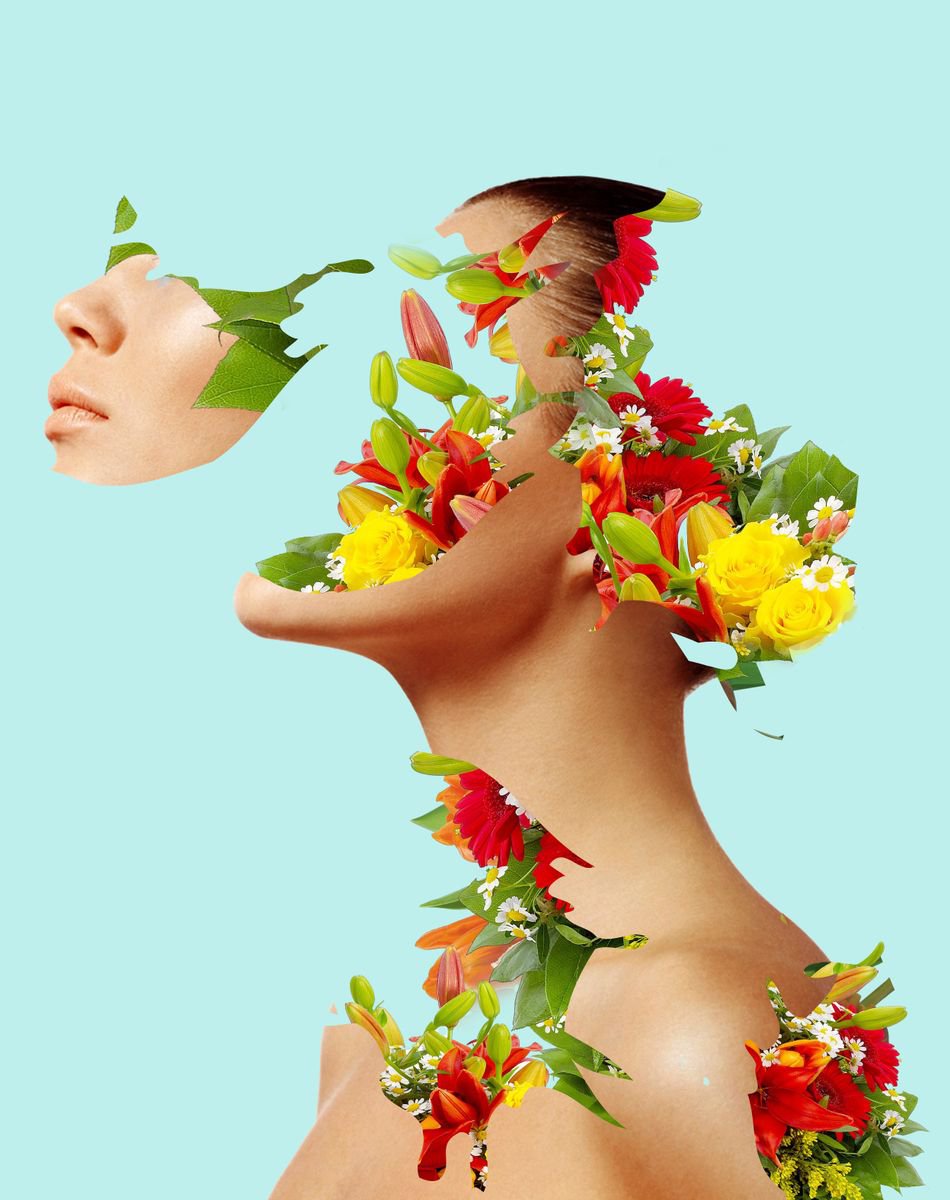 Illustrative Portrait Photograph By Srdjan Jevtic, 25 X 31", Flowers Everywhere, 80 Cm X 63 Cm, Original Artwork