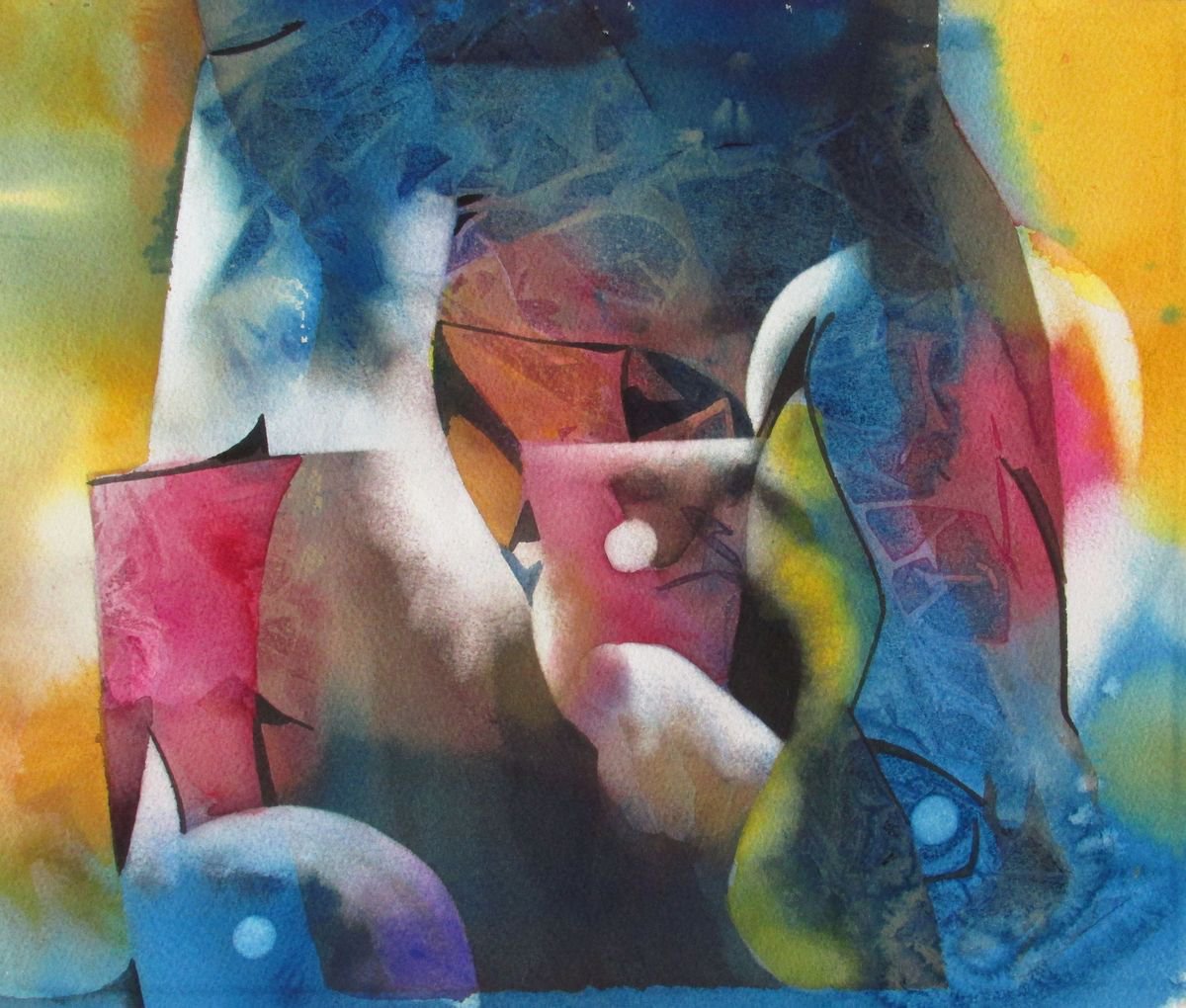 Abstract Watercolour By Alfred Ng, 15 X 13, Abstract Composition, Original Artwork