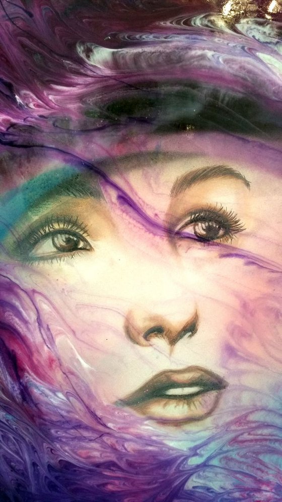 "Purple wind ", Contemporary resin  painting on  board, 60x80x1,2cm, ready to hang