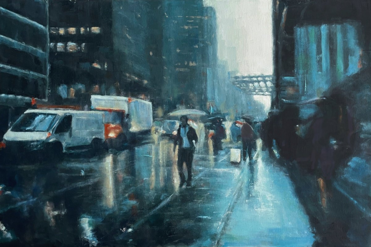 Urban Sounds - Original Framed New York Oil Painting - 30 x 20 by Shaun Burgess