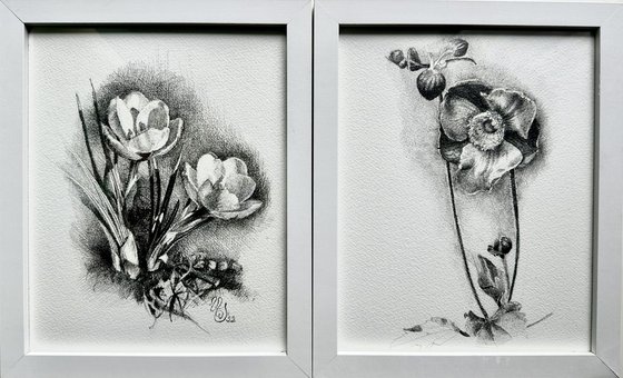 Floral fragments of spring drawing