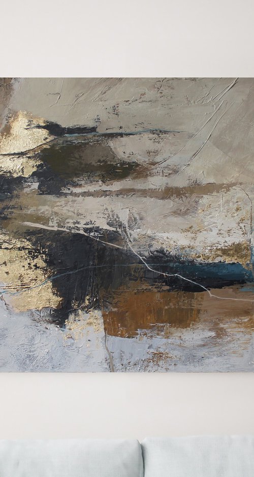"Delight 2" Abstract acrylic brown beige by Yana Sagan