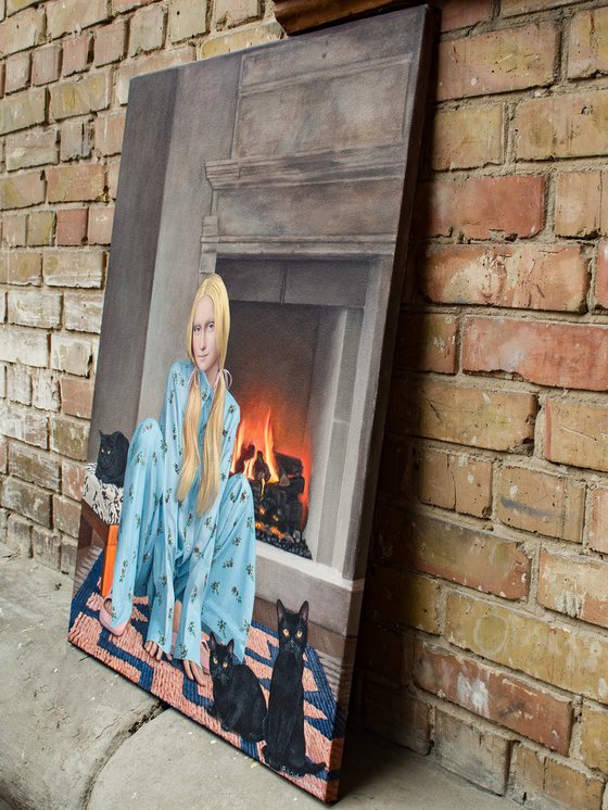 Contemporary portrait "By the Fireplace"