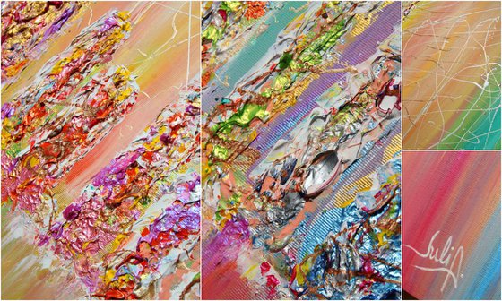 ABSTRACT CITYSCAPE PAINTING, RAINBOW ABSTRACT ART, SKYLINE, SKYSCAPERS, SURREAL ABSTRACTION, MODERN PAINTING, MULTICOLORED, PALETTE KNIFE, RICH TEXTURE, ORIGINAL CONTEMPORARY COLORFUL ART ''THE FUTURE CITY''