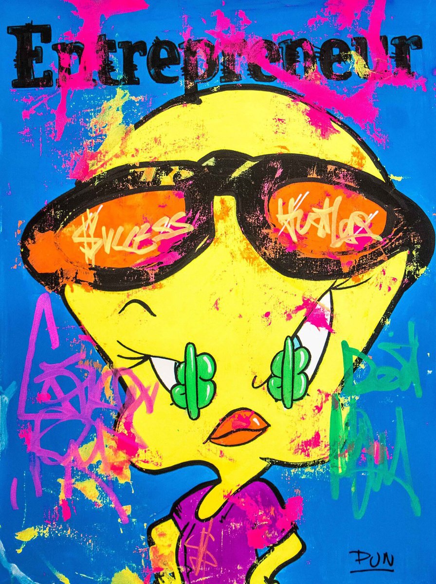 Cartoon Animal Acrylic Painting By Carlos Pun Art, 20 X 28, Do It Yourself Tweety, Original Artwork