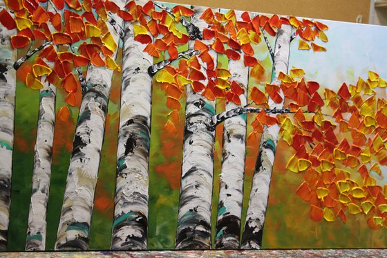 Fall Birch Forest - Textured Tree Painting