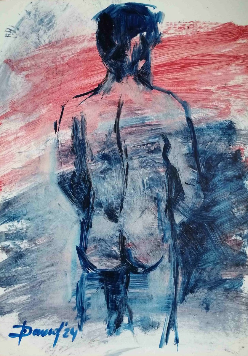 Male nude study oil on paper by Olga David