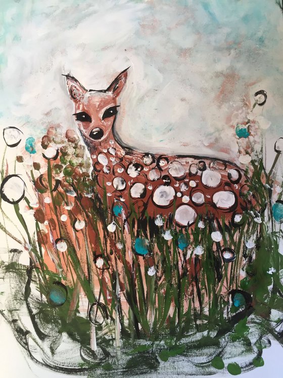 Deer - Animal Paintings - Fine Art - Wild Life - Painting of Deer - Abstracts - UK Art - Affordable Art - Brown - Green - White - Beautiful Art - Original Art