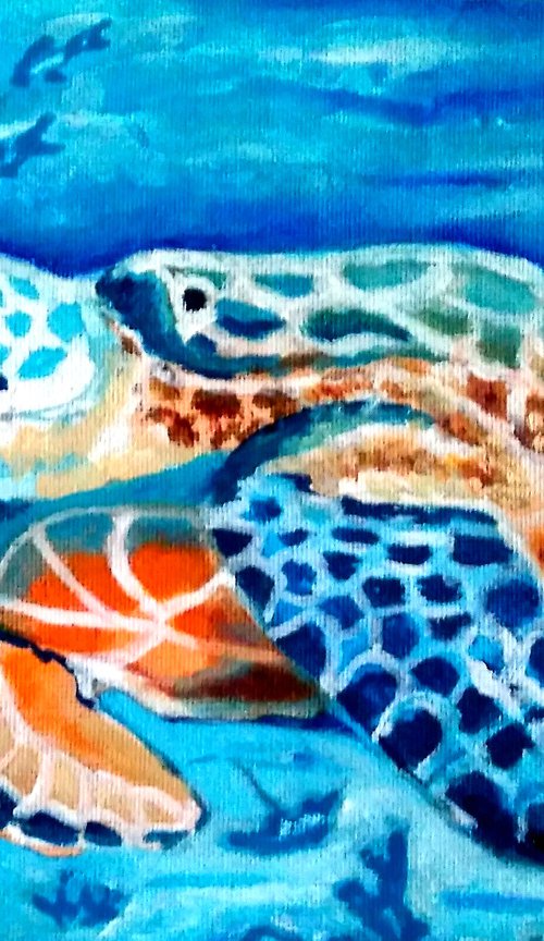 Sea turtle Underwater small art by Yulia Berseneva