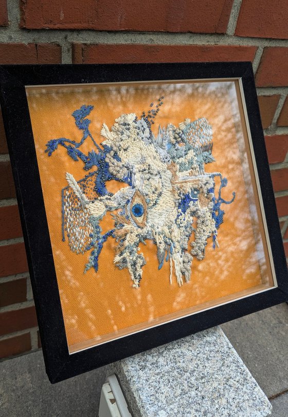 Textile panel in ocher Wall art