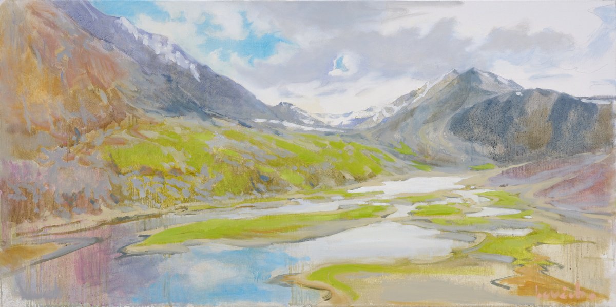 Impressionistic Landscape Oil Painting By Alexander Levich, 35 X 18, Romantic Landscape - Iv, Original Artwork