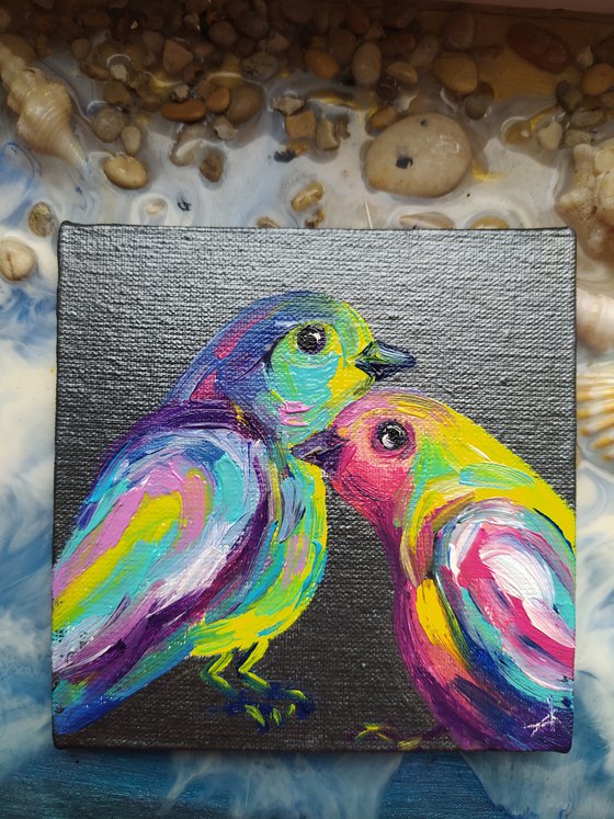 Touch - bird, oil painting, bird, birds oil painting, painting on canvas, gift, parrots, bird art, art bird, animals oil painting