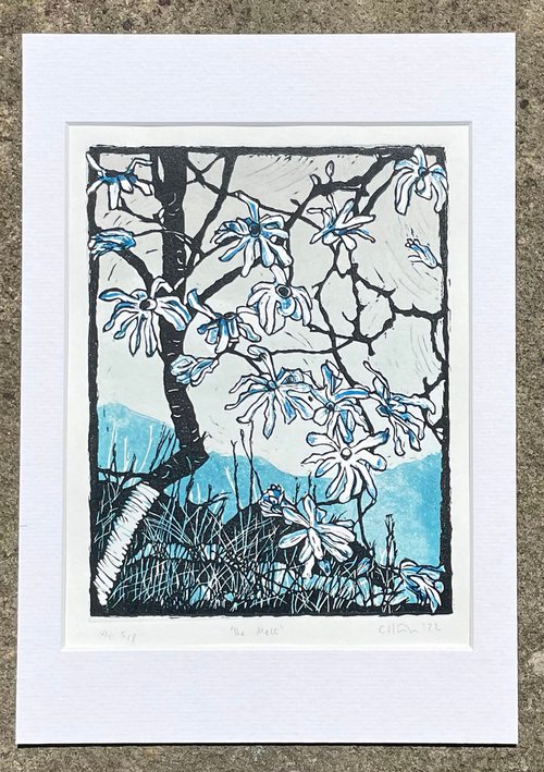 Linocut Print - The Melt - Magnolia Blossom Contemporary Print by C Staunton