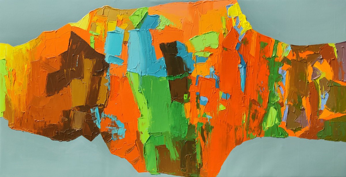 Abstract Acrylic Painting By Abhishek Kumar, 66 X 36, City Breathing Spring, Original Artwork