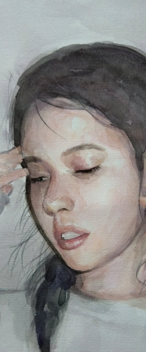 Watercolor portrait - Irina(29x32cm, watercolor, paper) by Kamsar Ohanyan