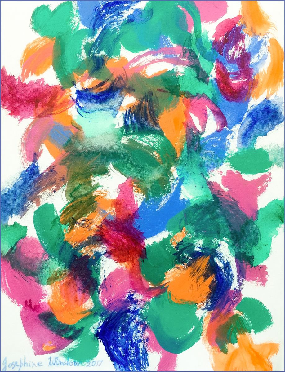 Expressive Abstract Acrylic Painting By Josephine Window, 18 X 24", Evening In The Enchanted Garden, Original Artwork