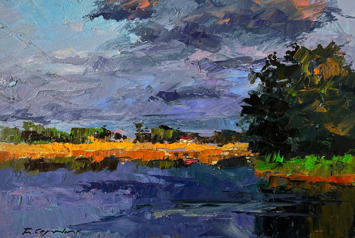 A River Near A Field By Boris Serdyuk, 14 X 9, Artwork For Sale On Artfinder