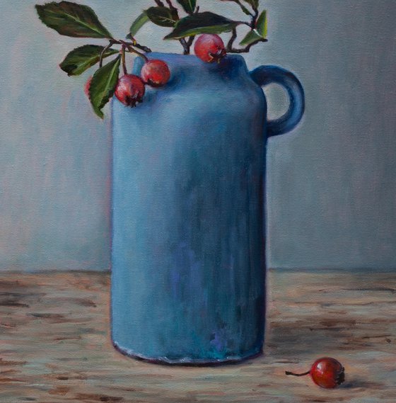 Blue Vase And Berries