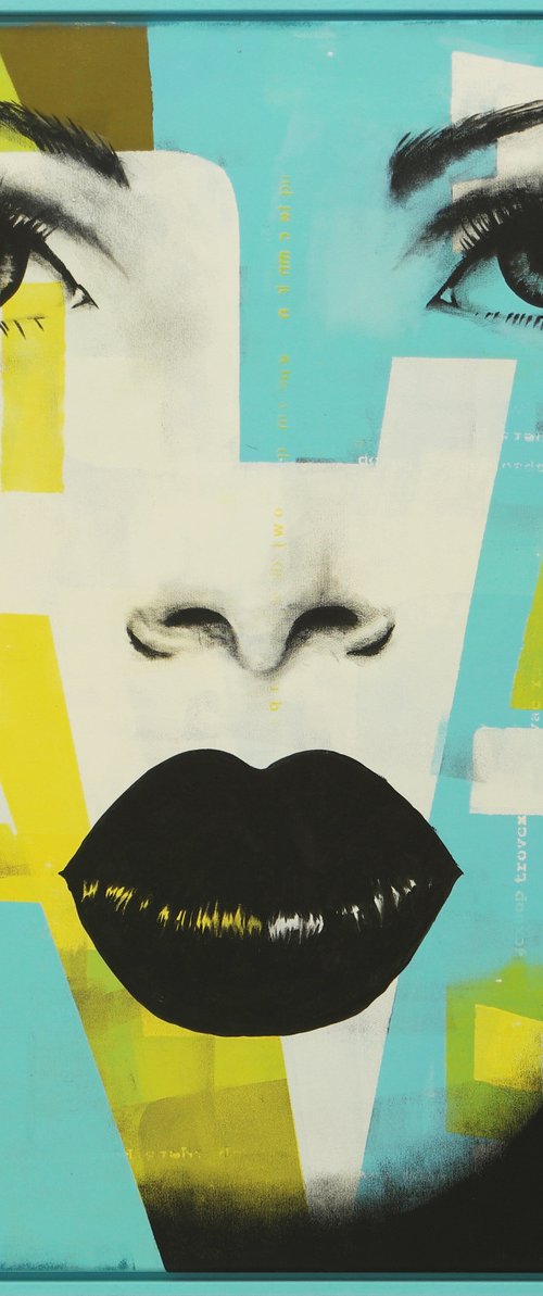 Vintage Blue Wonder - Incl. Frame 95x95cm - POP ART - Handpainted by Ronald Hunter - 43O by Ronald Hunter