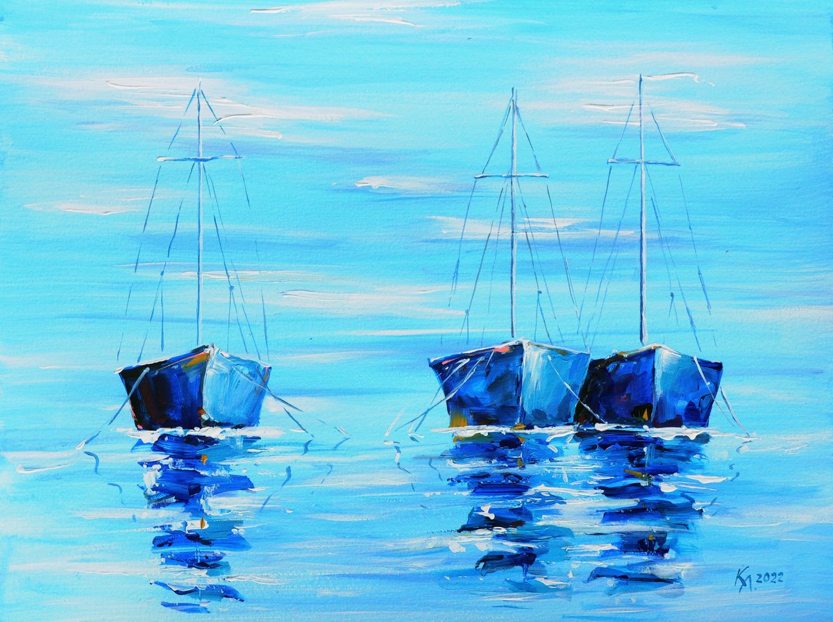 Blue Sailing Boats by Liubov Kvashnina