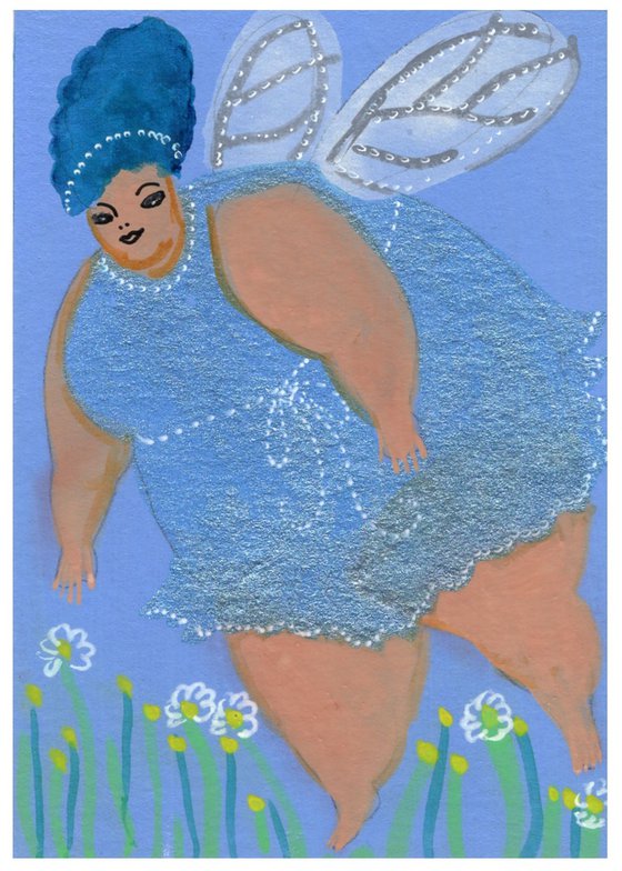 BBW Blue Fairy Portrait - ACEO original painting 2.5 x 3.5 inches