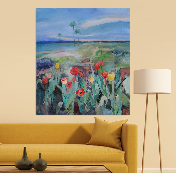 Landscape with tulips.