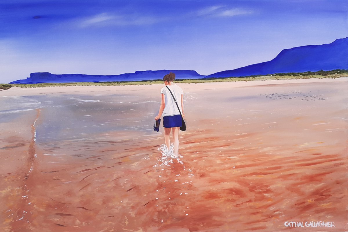 Illustrative Oil Painting , On Golden Sands By Cathal Gallagher, 36 X 24, Artwork For Sale On Artfinder