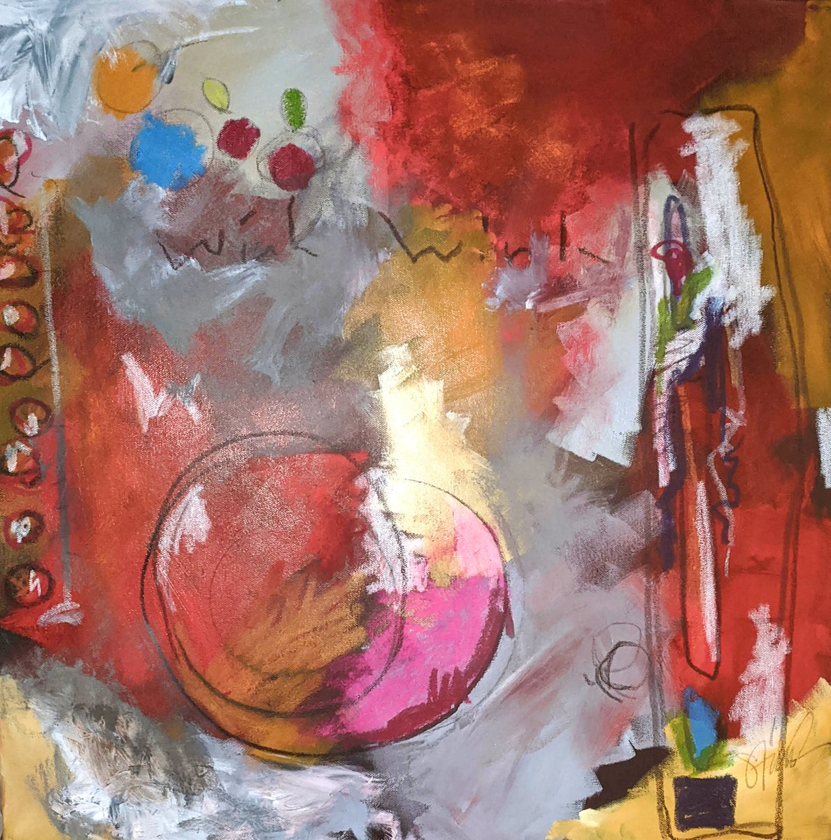 Abstract Painting By Shelli Finch, 24 X 24", Wink Wink, Original Artwork