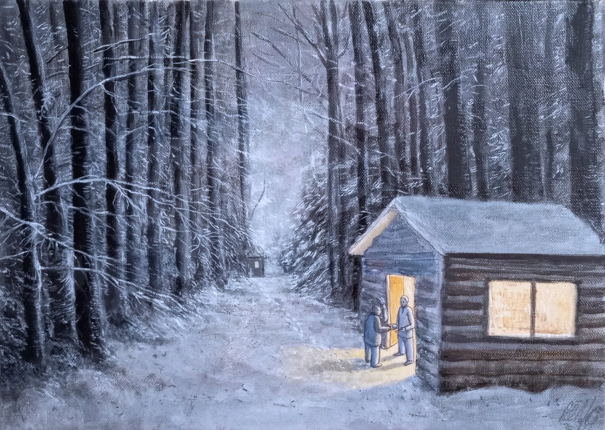 Illustrative Landscape Oil Painting By Paolo Beneforti, 16 X 12", Neighbours, Original Artwork