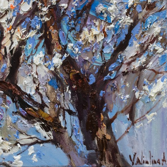 Flowering  tree Original impasto oil painting