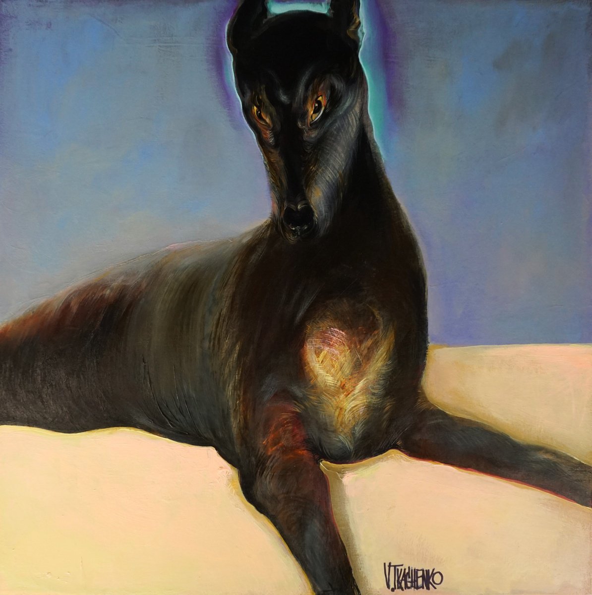 Organic Animal Acrylic Painting By Victor Tkachenko, 24 X 24", Richard, Original Artwork