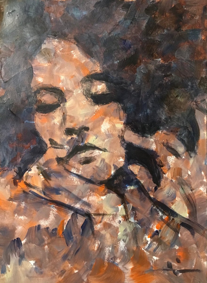 Expressive Portrait Acrylic Painting By Dominique Deve, 12 X 16, Lidie#1, Original Artwork