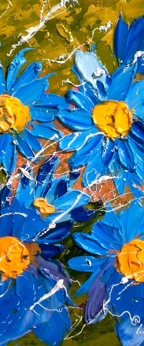 Daisy Painting Floral Original Art Meadow Flowers Oil Impasto Small Wall Art 6 by 6 inches by Halyna Kirichenko