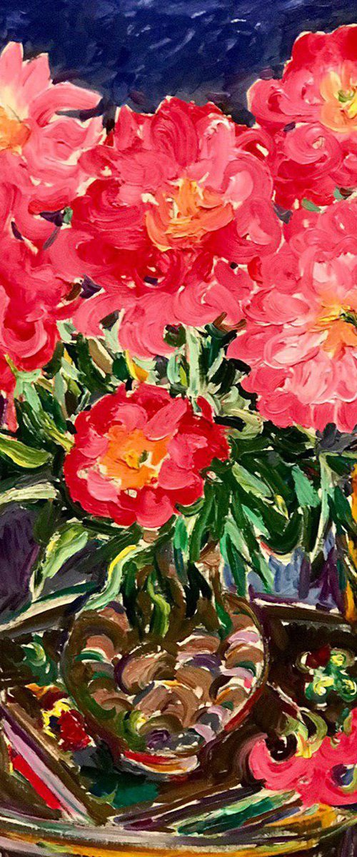 PEONIES - Still Life with Peonies - Floral Wall Decor - Oil Painting - Impressionism - 100x80 by Karakhan