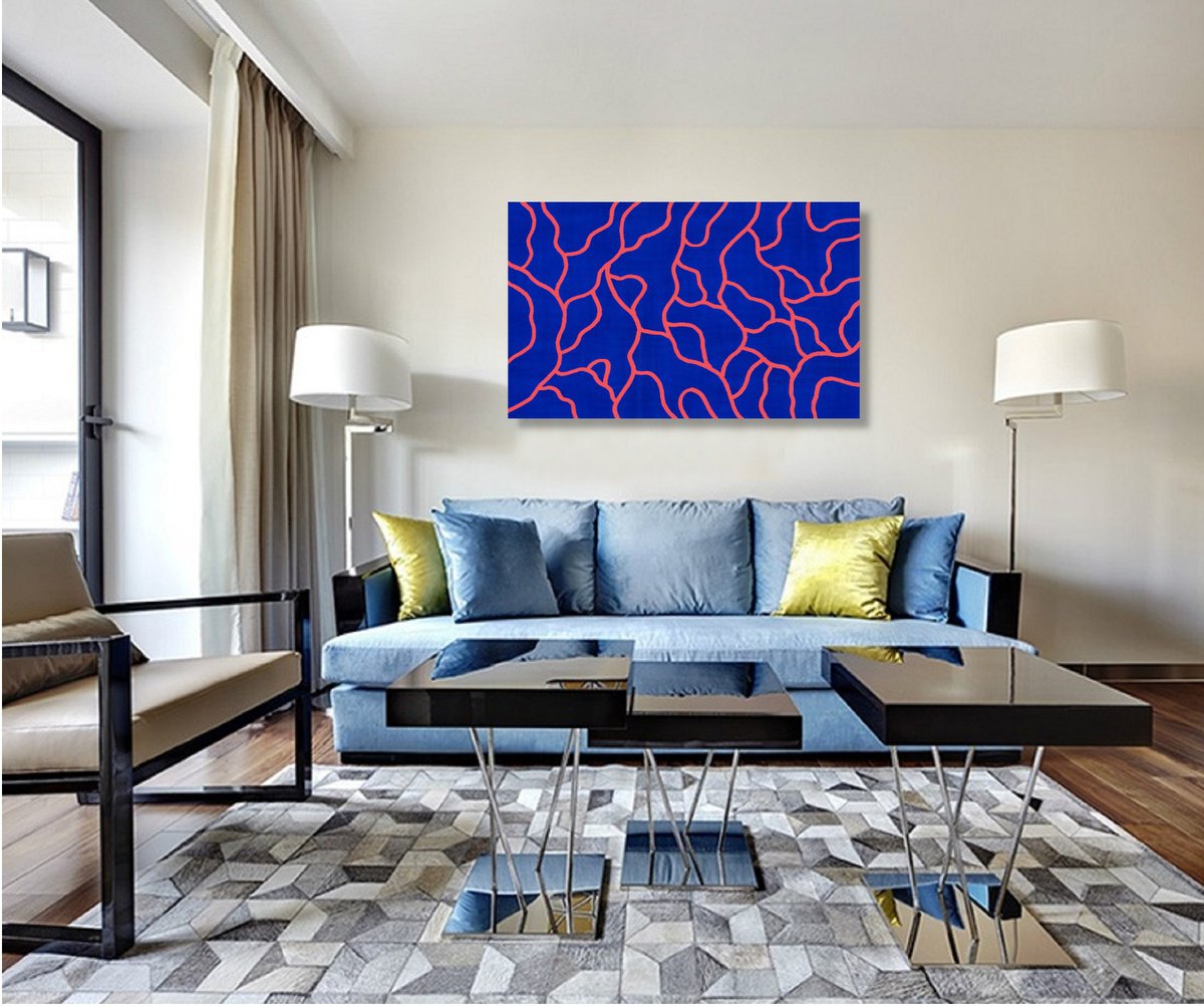 Abstract Landscape Acrylic Painting By Marina Krylova, 51 X 31", Abstract Nature #55, Original Artwork