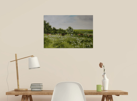 Cows in a Meadows, Pastoral Landscape