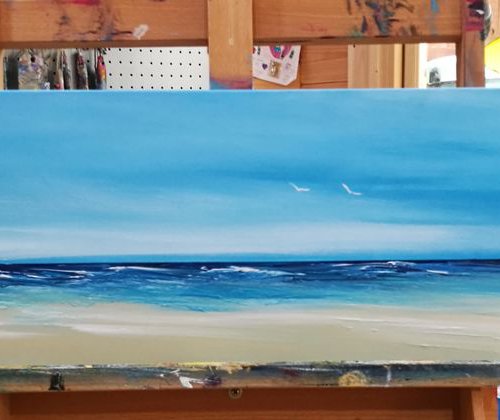 Fresh Start - Blue, Panoramic, Cornwall, Scotland, Coast, Seascape by Mel Graham