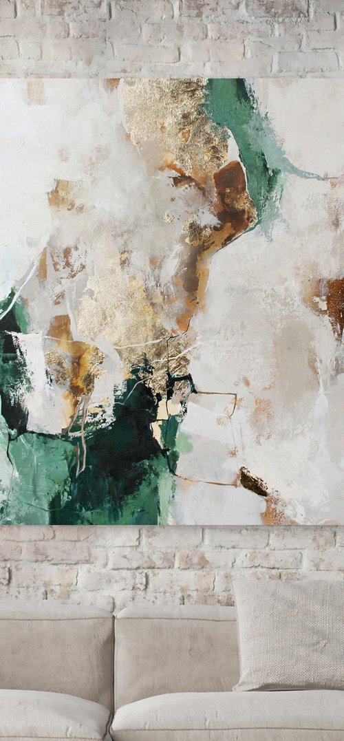 "Green Sobriety 2" Green gold abstract art by Yana Sagan