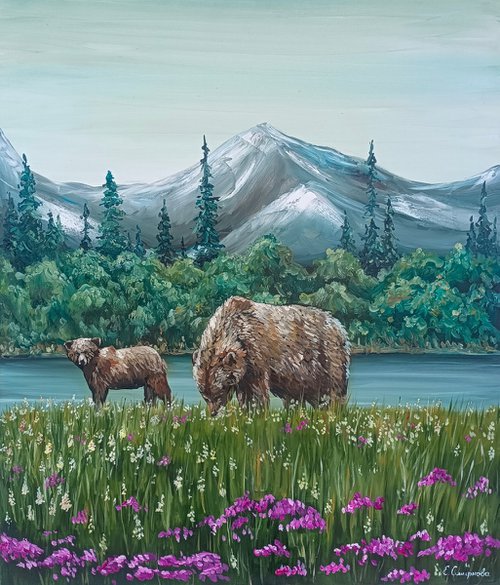 Landscape with bears by Evgenia Smirnova
