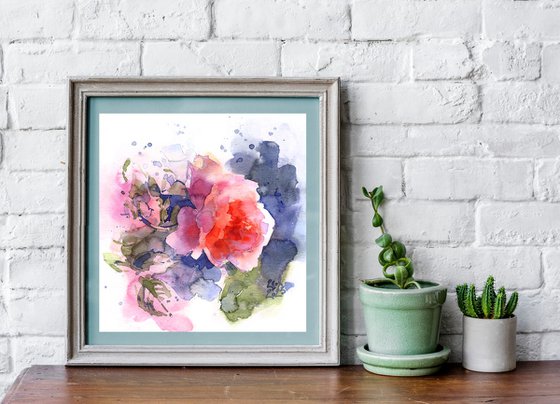 "Morning light" - original watercolor orange rose sketch