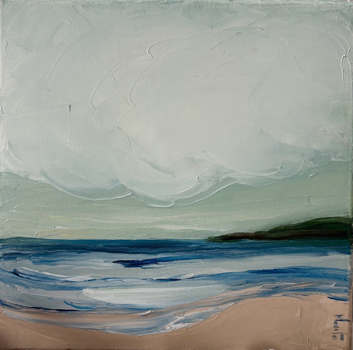 Expressive Oil Painting , Calm Coastal Blue Shores Impasto By Daniela Nocito, 12 X 12, Artwork For Sale On Artfinder