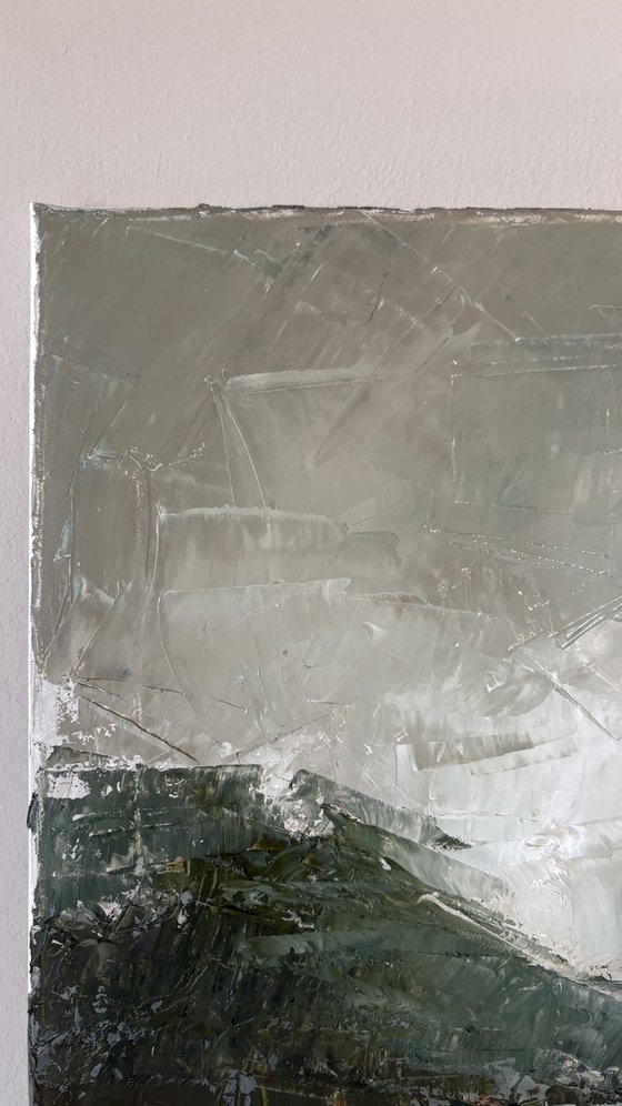 Dark textured green lagoon river mountains